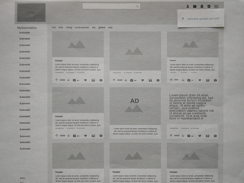 Reddit Homepage Paper Prototype